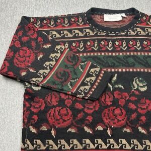 United States Sweaters Medium Knit Vintage Floral Rose‎ Made in USA